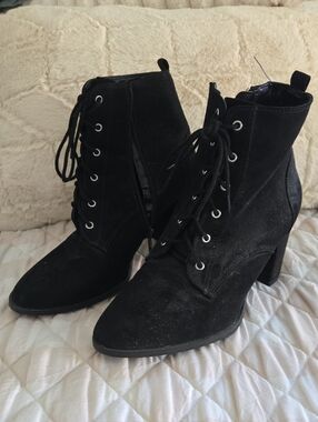 Madden Girl Black Lace-Up Suede Ankle Boots